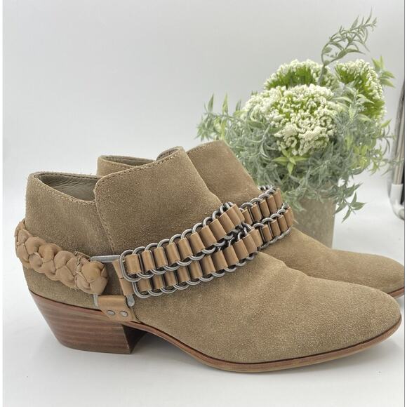 Sam Edelman Posey Women's Boots Booties Ankle Harness Suede Taupe Western Sz 8.5 - Picture 10 of 11